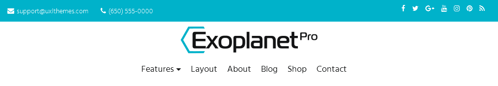 Exoplanet Pro Top Bar with Social Icons