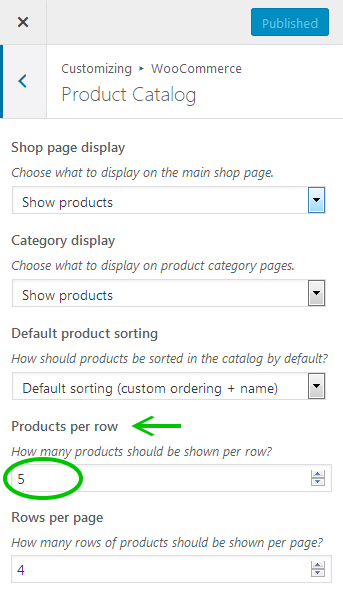 Screenshot showing the WooCommerce Product Catalog settings in the customizer