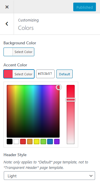 Adjusting colors in the theme customizer