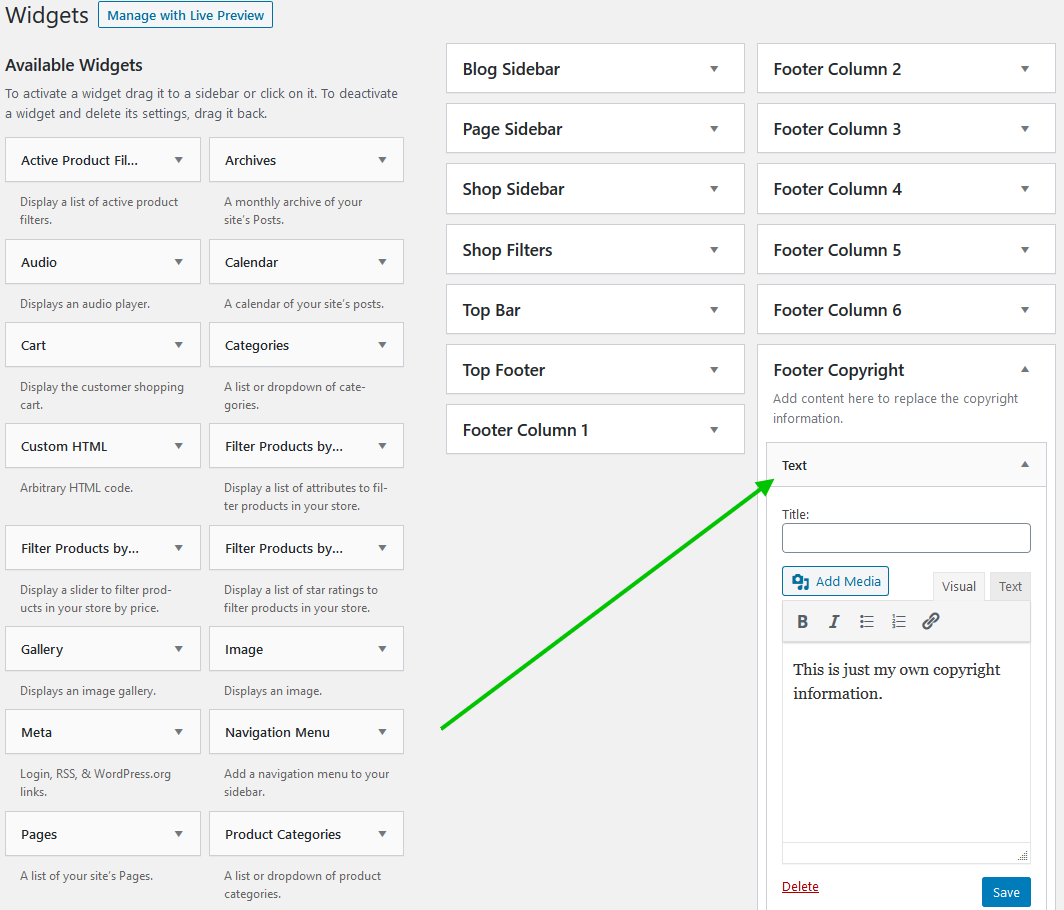 Footer copyright widget area