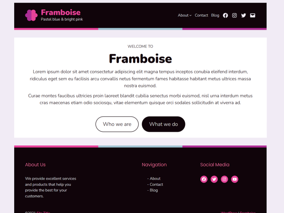 A screenshot showing the Framboise block theme