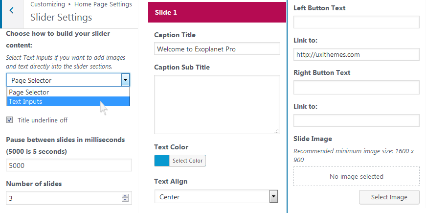 Slider Settings