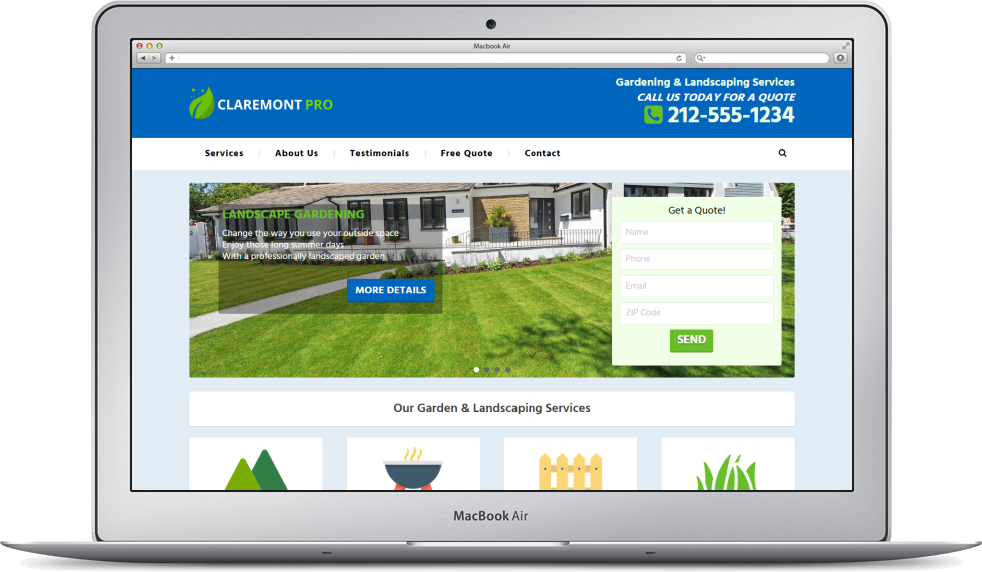 Claremont Pro WordPress theme as viewed on a Macbook Air