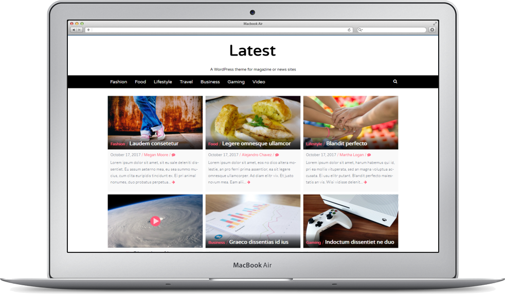 A mockup screenshot of the Latest theme as viewed on the screen of a MacBook Air notebook computer