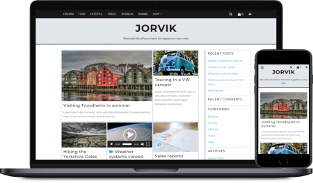 Mobile phone and laptop screenshots of the Jorvik theme