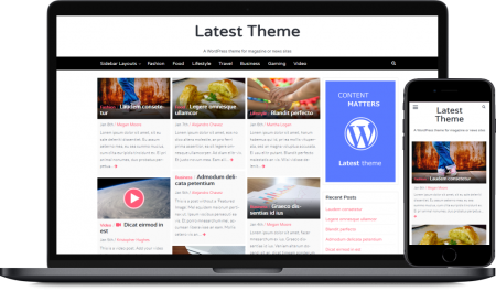 The Latest WordPress theme as it looks on a laptop and mobile device