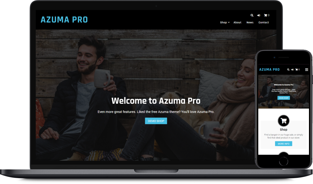 A screenshot image to show the Azuma Pro WordPress theme on a mobile and laptop